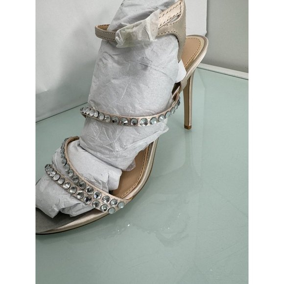 Jewel Badgley Mischka Marimba Crystal Strap Sandal Heels Satin Size 7.5 Bling - Picture 3 of 13